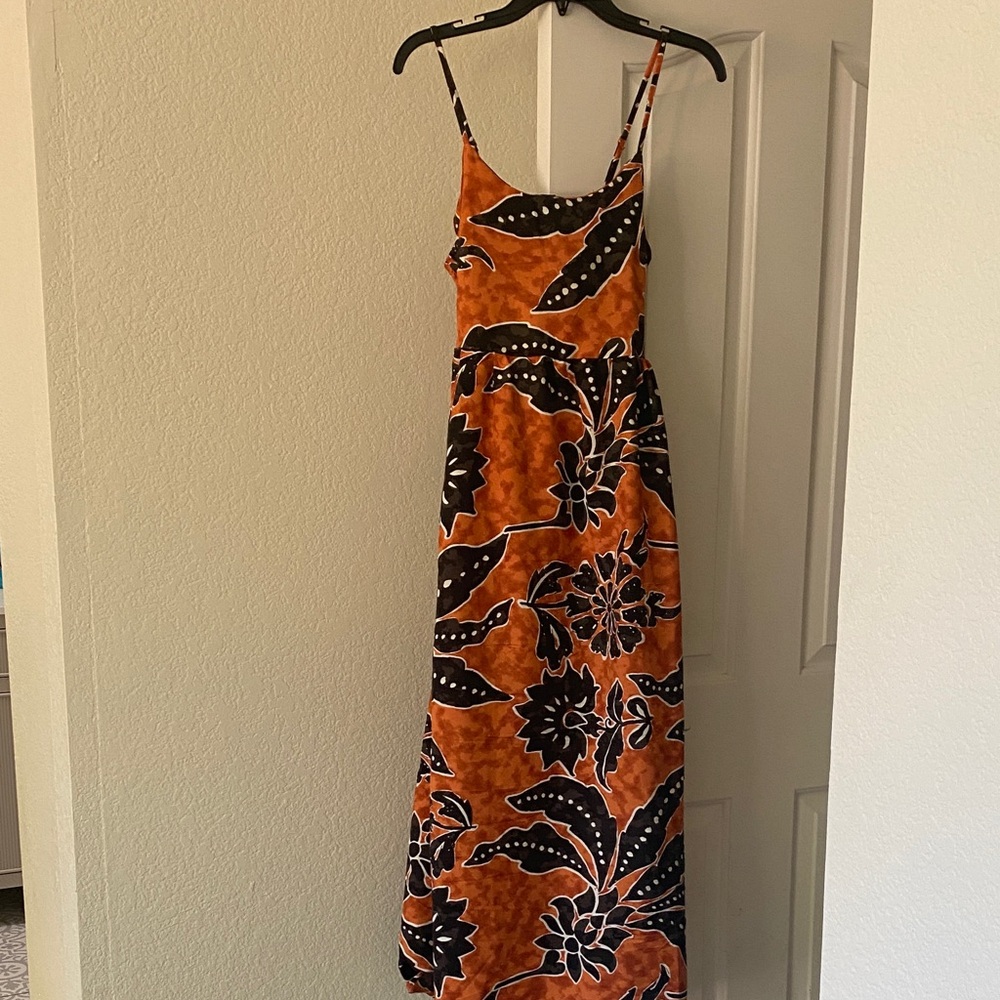 Blush Orange and Black Floral Spaghetti-Strap Maxi Dress